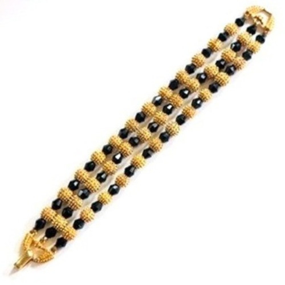Crown Trifari Regal Multi Bracelet VTG Glass beads Gold Tone Statement Designer